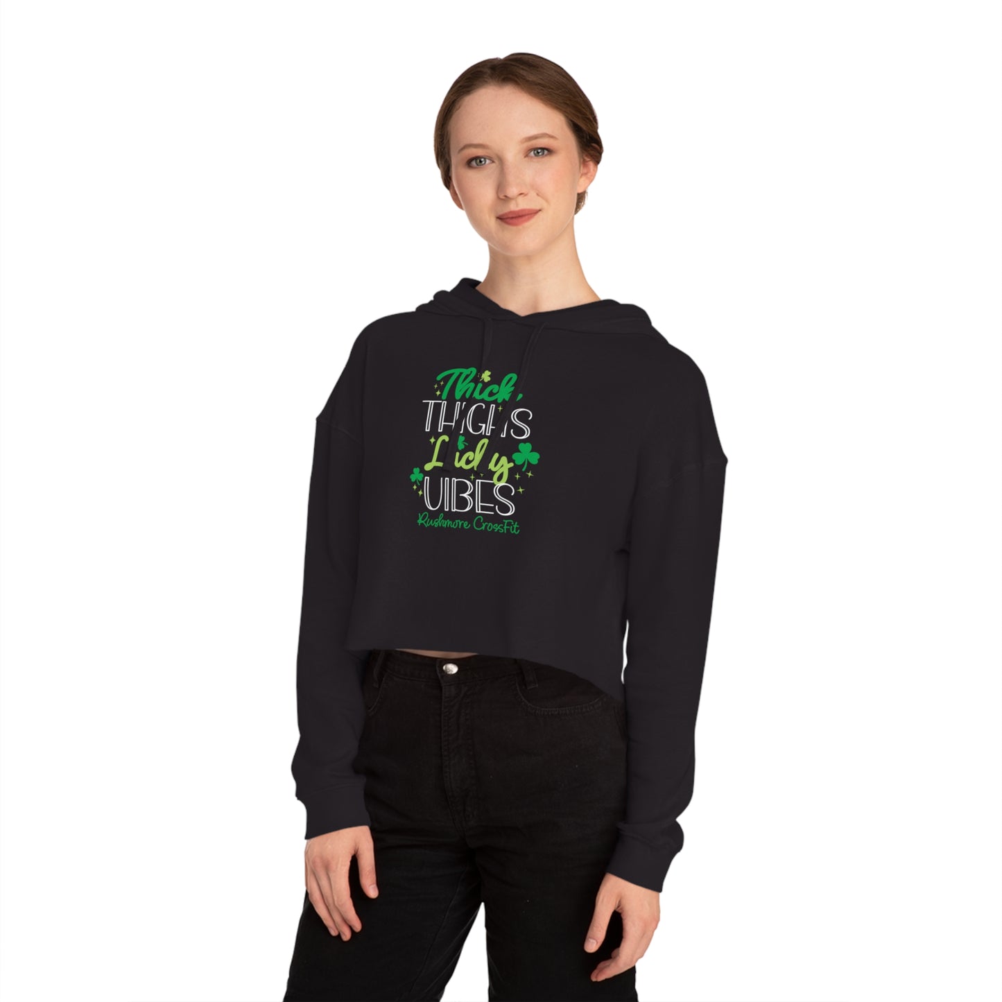 Thick Thighs & Lucky Vibes Cropped Hoodie